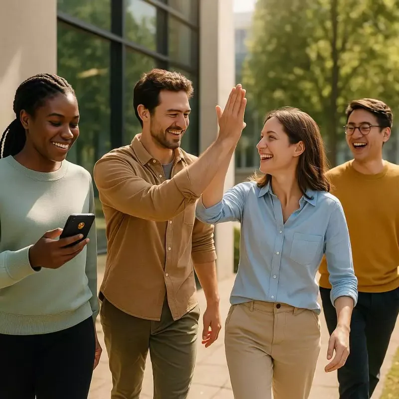 Team celebrating successful workplace step challenge completion