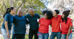 coworkers in a wellness related team building activity